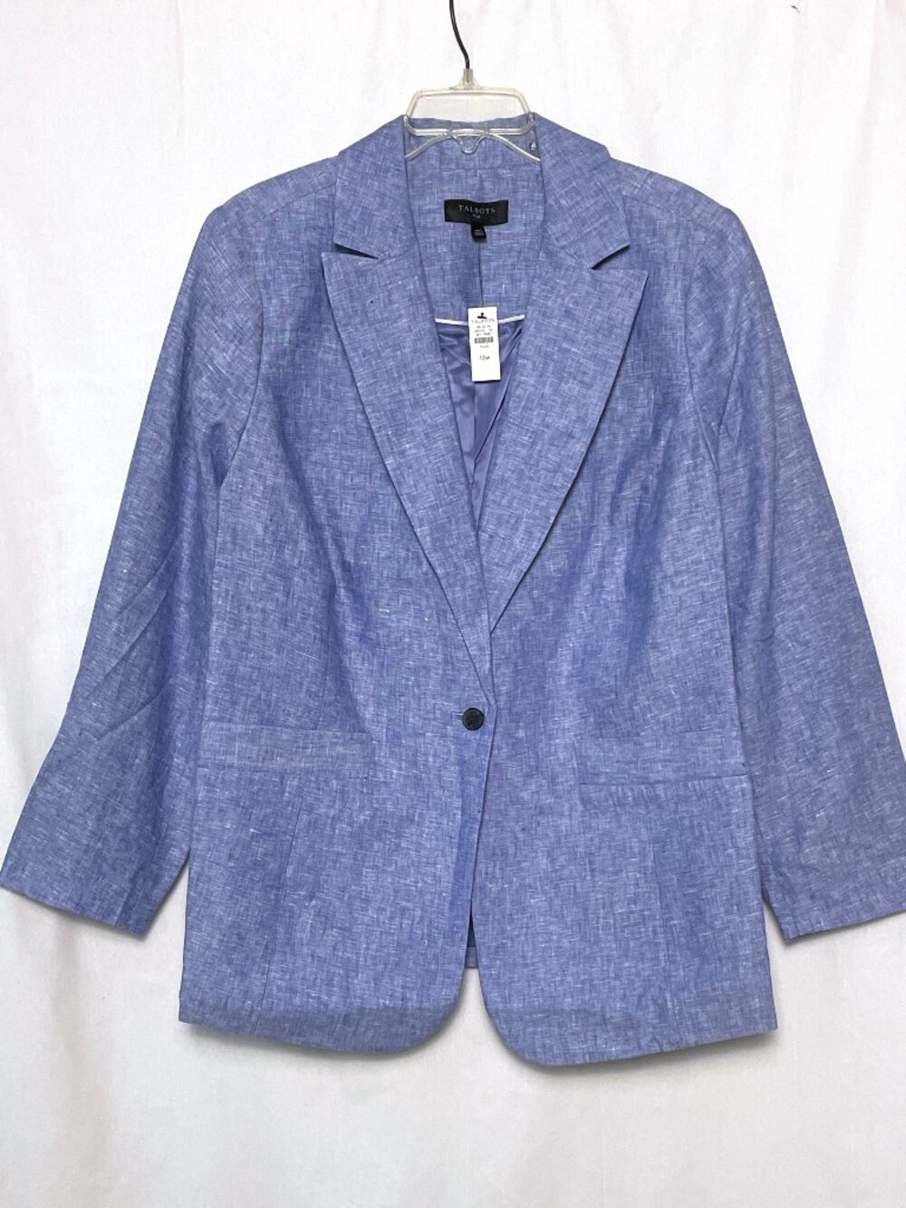 NWT Talbots Classic Linen Single Button Blazer Jacket - Light Blue Plus 18W